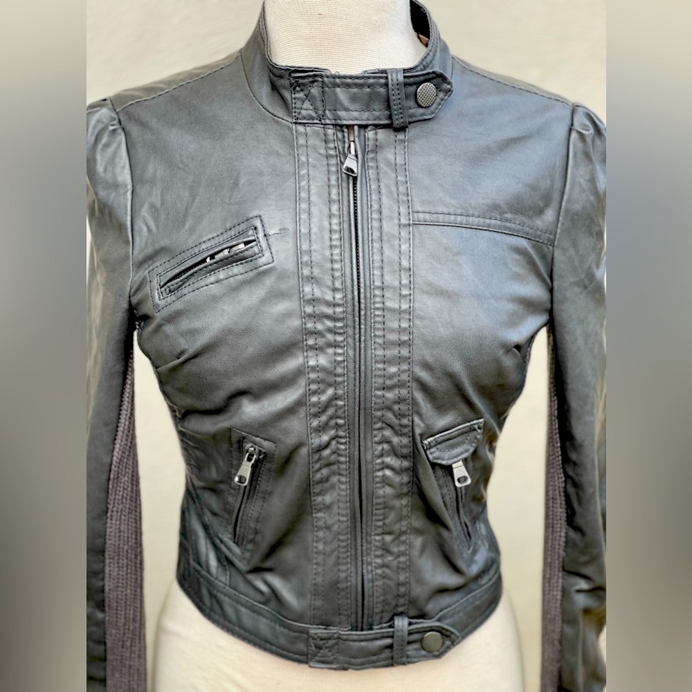 Faux leather dark gray motorcycle jacket size Small